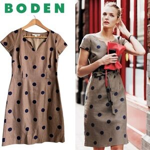 Boden Linen Polka Dot Brown Dress Retro Classy Sailor Teacher Career Travel 6